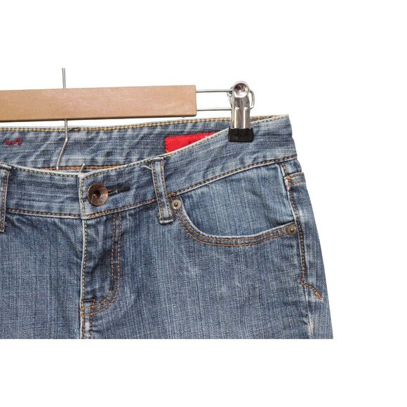 Y2K Denim Skirt Size 4 Knee Length Blue Patchwork Boho Festival Pockets - Picture 5 of 10